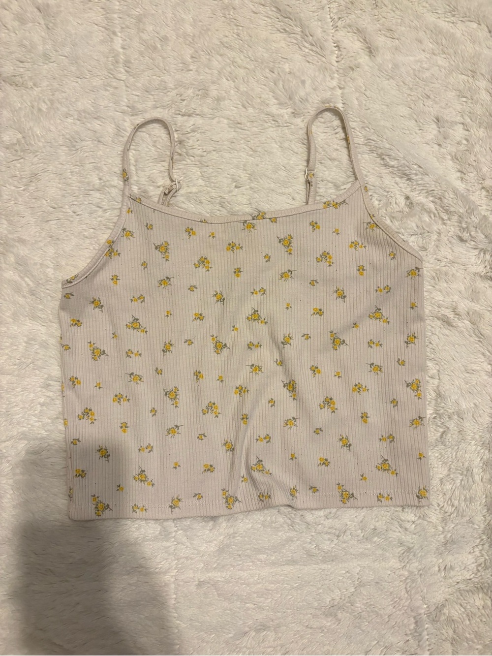 American Eagle Ribbed Floral Crop Cami Top Size M Yellow Ditsy Floral Cottagecor